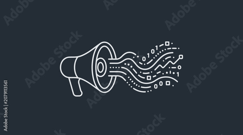 A white line art illustration of a megaphone.
