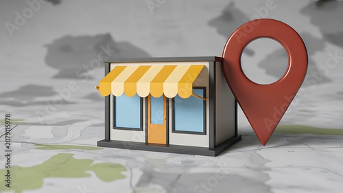 Local business store location with map pin navigation concept
