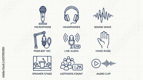 podcast live audio streaming icons