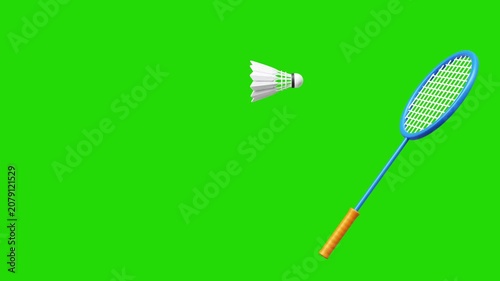 Badminton racket with shuttlecock animation on green screen background