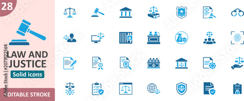Bild auf Leinwand Law and justice icon set with legal and court symbols for professional projects,