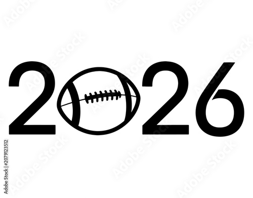 Year 2026 typography with American football ball creative concept vector illustration