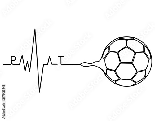 Soccer ball with ECG heartbeat line outline vector illustration