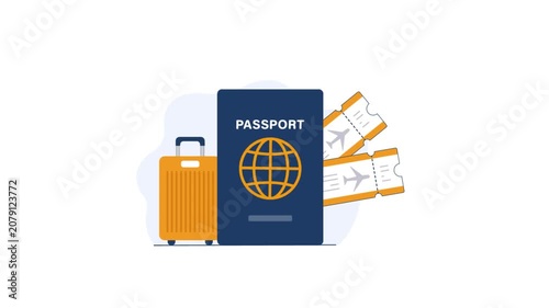 Animated Passport and Luggage for Travel Concept 