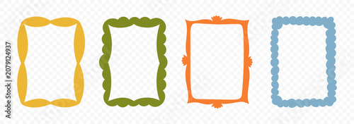 A collection of colorful hand-drawn square frames. Vector decorative borders for scrapbooking, greeting cards, invitations, photo albums, labels, posters, and creative design projects. 