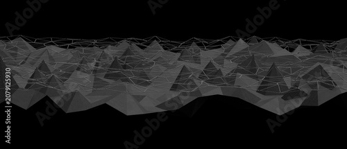 Cuadro en lienzo Geometric wireframe mesh landscape with triangular shapes in dark tones represen