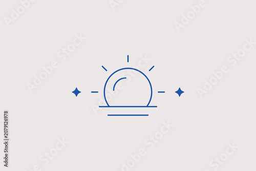 Photography Morning sun rising above sea water line icon for travel agency