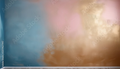 light studio backdrop with blue golden brown and pink tones painted canvas background on the wall