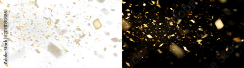 Festive falling gold confetti with shiny tinsel background vector