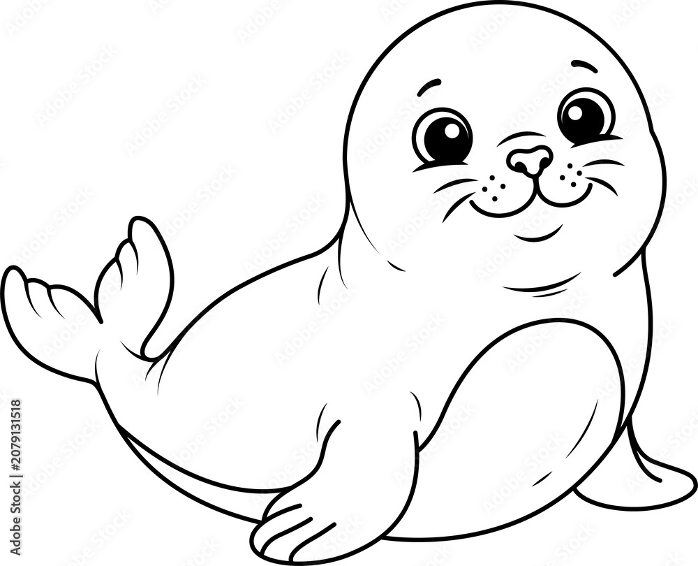 Fototapeta premium Seal, line drawing, suitable for coloring, educational material.