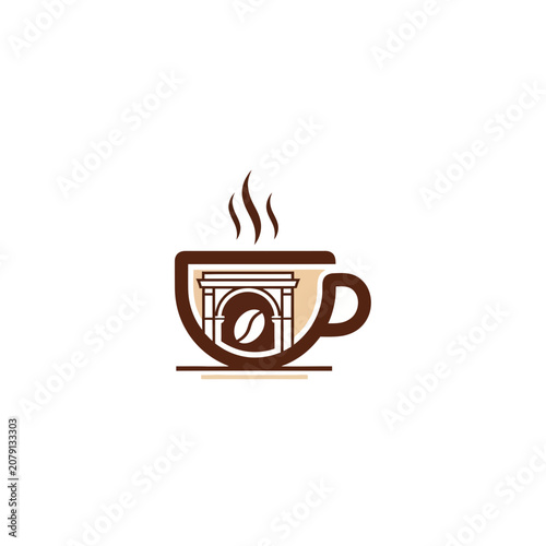 Coffee cup logo with arch and bean