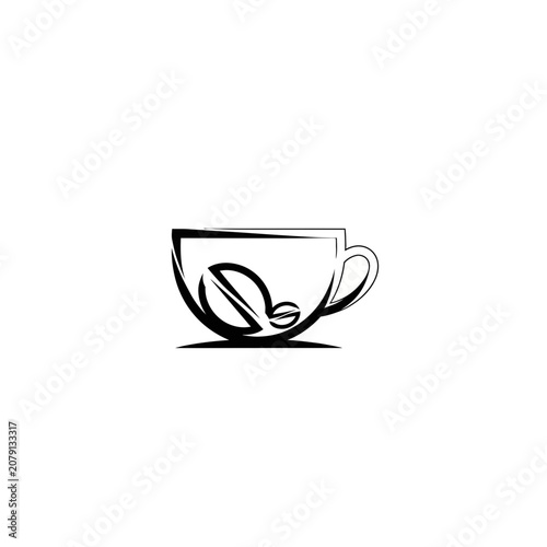 Coffee Cup Logo with Bean - Minimalist Black and White