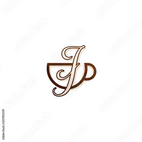 Coffee cup logo with elegant letter J