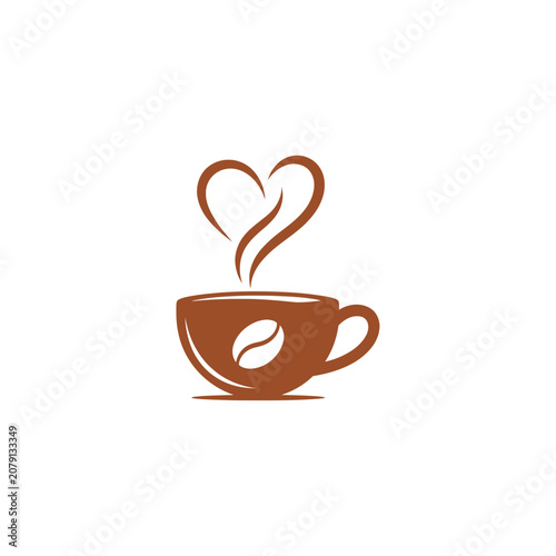 Coffee cup with heart steam logo