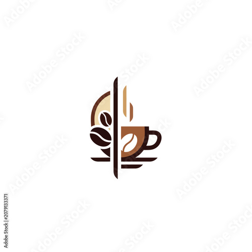 Coffee logo, cup, beans, steam, modern design