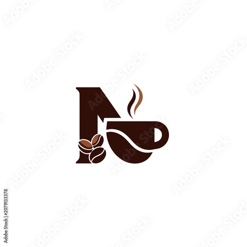 Coffee cup with letter N and beans logo
