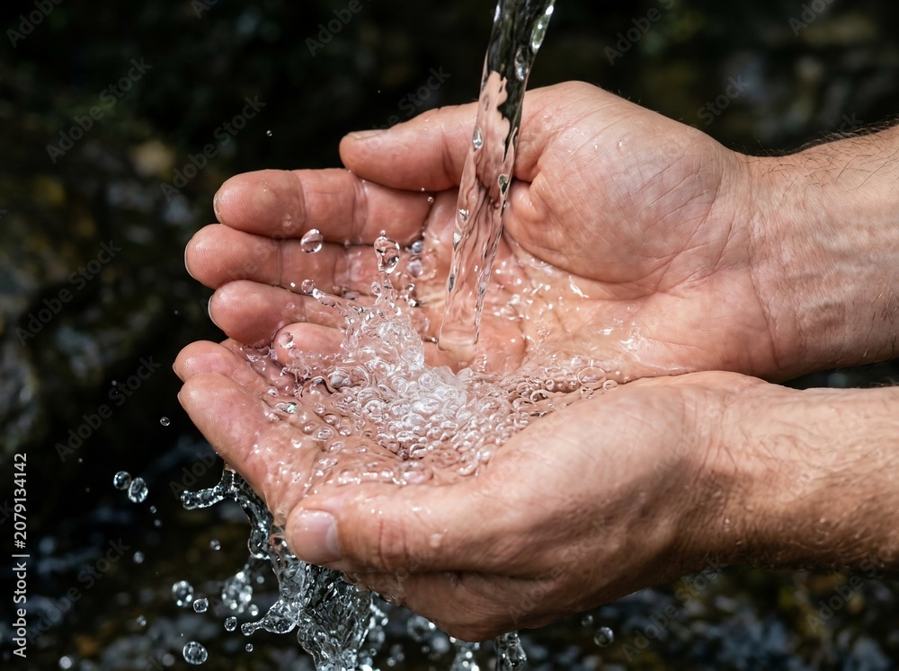 Fototapeta premium Fresh water pouring into cupped hands