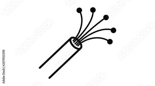 Minimalist black and white line art illustration showing a high-speed fiber optic internet cable