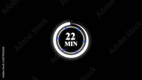 22 minute futuristic digital countdown timer on black background.