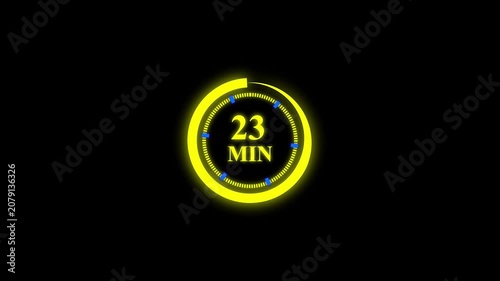 23 minute futuristic digital countdown timer on black background.