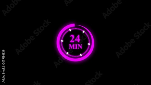 Glowing circular countdown interface 24 minute timer on black background.