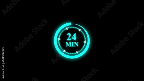 Glowing circular countdown interface 24 minute timer on black background.