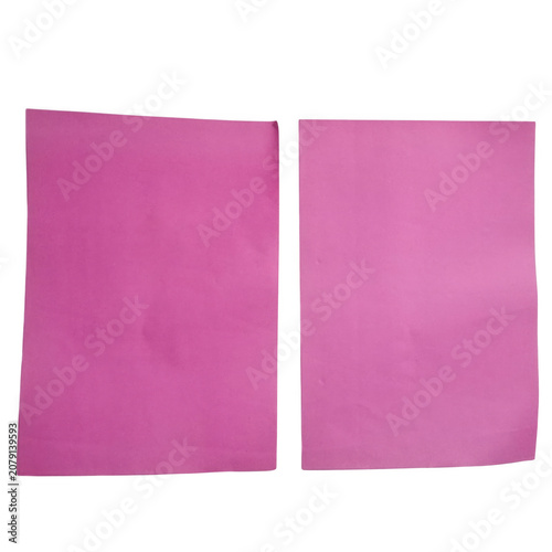 Two pink square paper sheets on flat surface isolated on transparent background