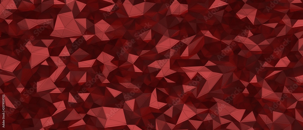Fototapeta premium Detailed red abstract background with unique polygonal facets and textures