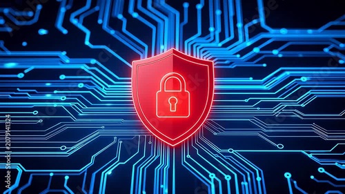 Cybersecurity shield with circuit background