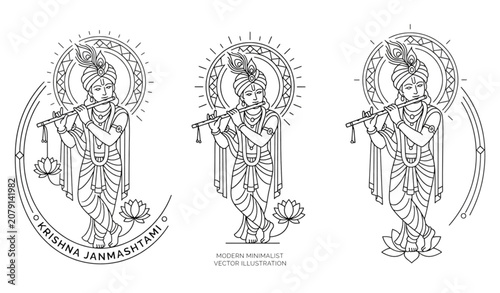 Canvastavla Simple Lord Krishna Monoline Vector Illustration