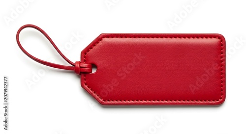 Elegant red leather luggage tag with wrist strap