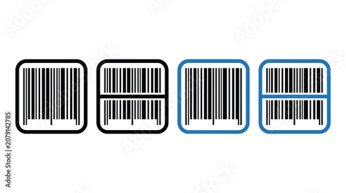 Set of four square barcode icons featuring black and blue rounded frames