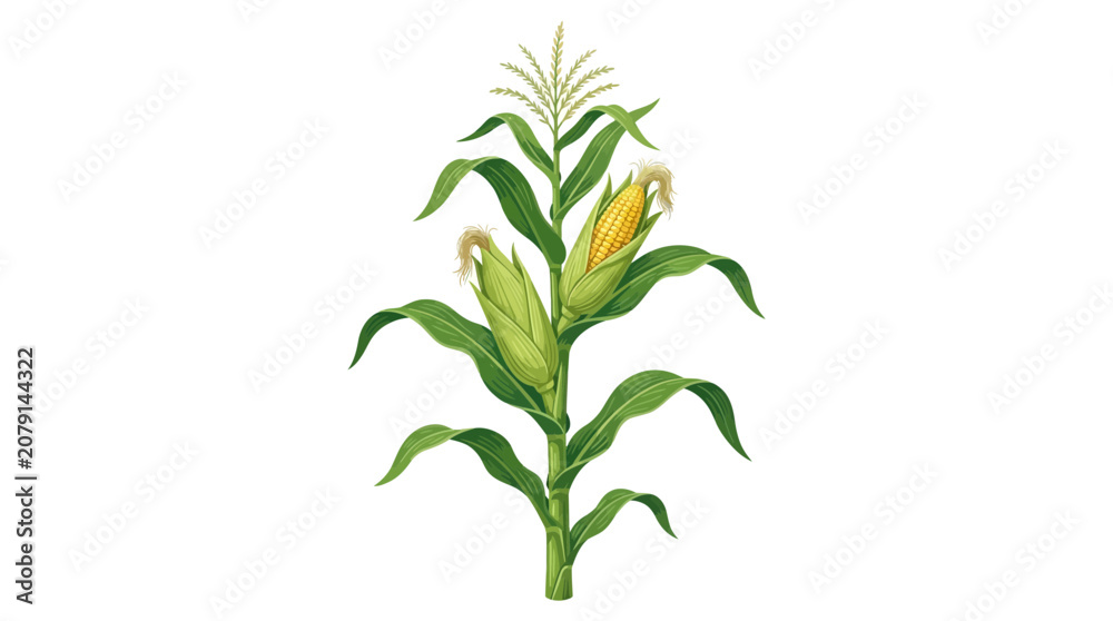 Fototapeta premium corn plant with green leaves and yellow corn