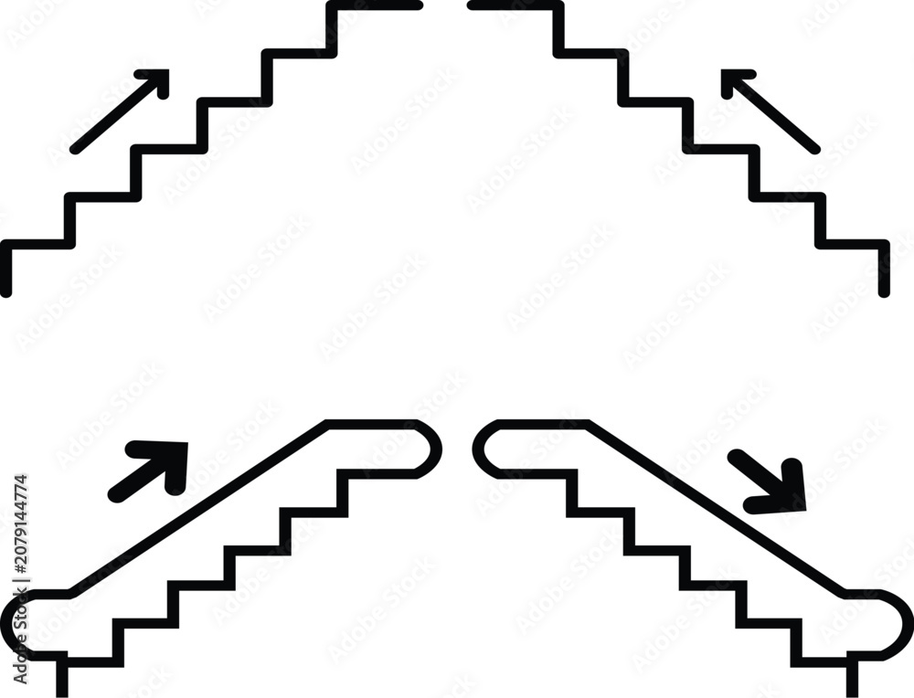 Fototapeta premium Minimal Escalator and Stair Direction Icons Set – Up and Down Staircase Vector Symbols Isolated on White Background