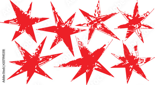 Принти на полотні Red Grunge Hand-Drawn Textured Stars Set