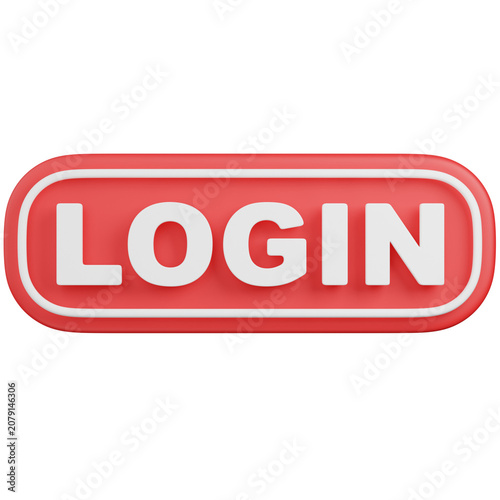 3D  render Red Rounded Login Button Isolated icon 