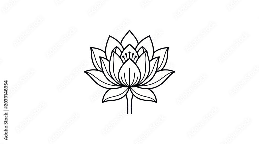 Fototapeta premium Minimalist Lotus Flower Outline Vector