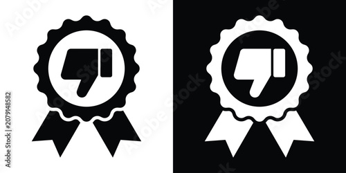 Photos Thumbs down ribbon medal icon for negative feedback or rejection vector graphic in black and white