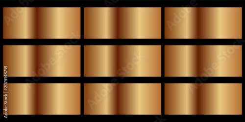 Schilderij op canvas Set of diagonal bronze, cooper foil metallic shiny gradient swatches