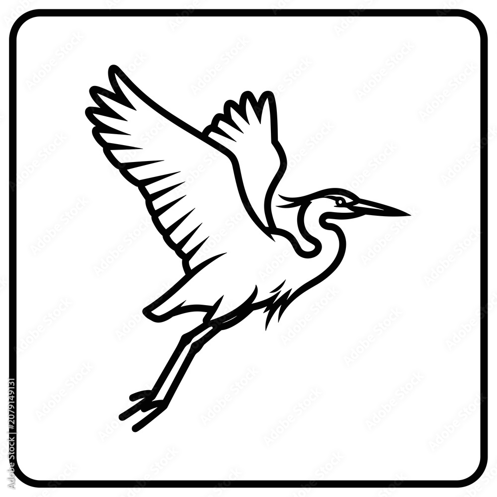 Naklejka premium Square Icon of a Flying Heron Silhouette