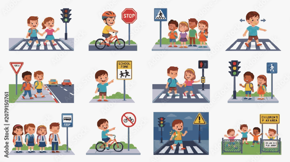 Fototapeta premium Children Learning Traffic Safety Rules.