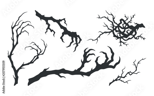Spooky bare tree branches and clawed hands halloween silhouette