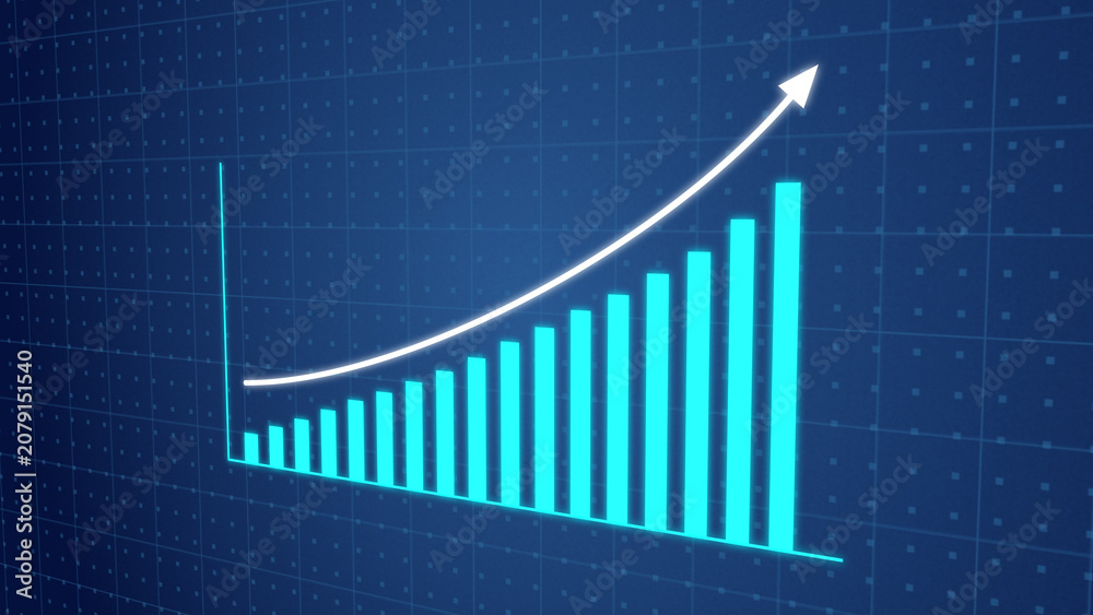 Naklejka premium Futuristic Business Growth Chart growing business progress by month. Developing company growth during the year. Technology hud style computer Business growth concept