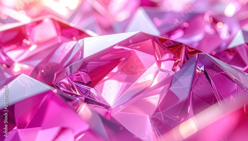 A close-up, abstract view of sparkling pink faceted gemstones.