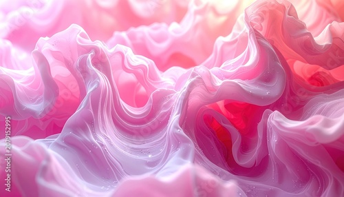 An abstract swirling pattern of pink and white, resembling flowing fabric or liquid.