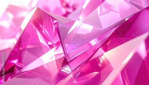 Abstract pink crystal geometric background with sharp edges and reflections.