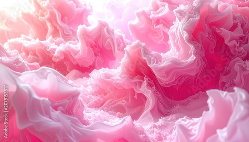 Abstract swirling layers of soft pink and white colors create a dreamlike and ethereal aesthetic.
