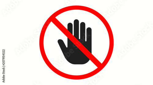 Foto Do not touch sign: red prohibition circle with raised hand, safety warning icon