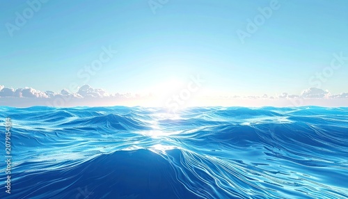 A vast, sunlit ocean with gentle waves under a clear blue sky.