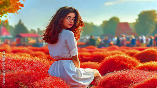 Young woman in a red field